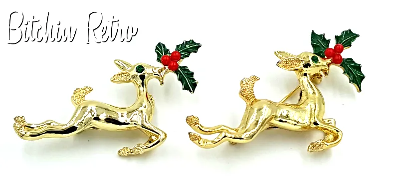 Gerrys Vintage Reindeer Brooch Set with Rudolph and Clarice