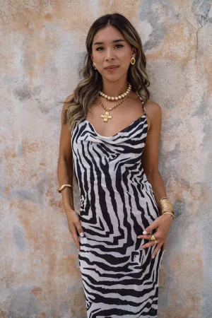 Gianna Zebra Cowl Neck Chiffon Maxi Dress