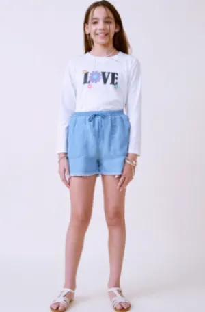 Girls Distressed Hem Patch Pocket Shorts