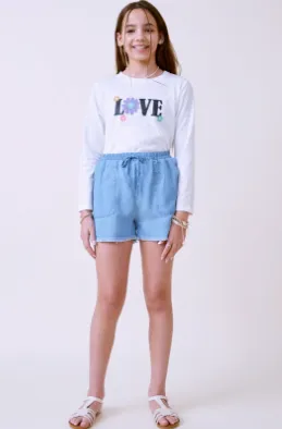 Girls Distressed Hem Patch Pocket Shorts