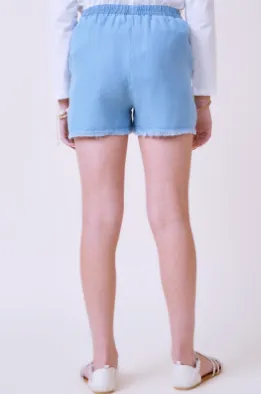 Girls Distressed Hem Patch Pocket Shorts
