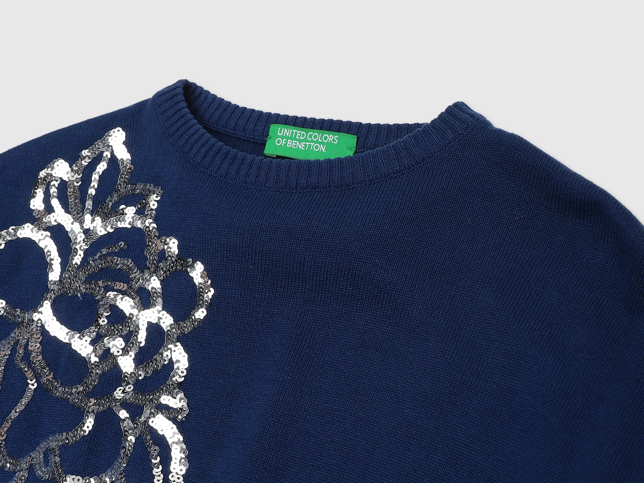 Girls Navy Long Sleeve Sequined Top