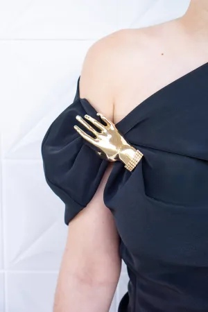 Gold Three Dimensional Palm Brooch with Stones