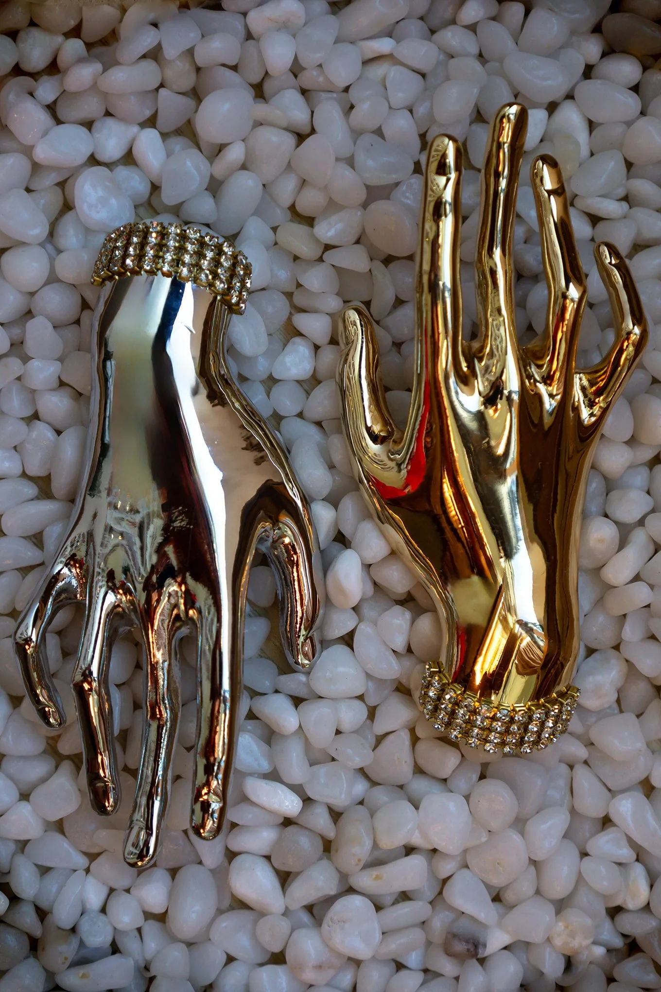 Gold Three Dimensional Palm Brooch with Stones