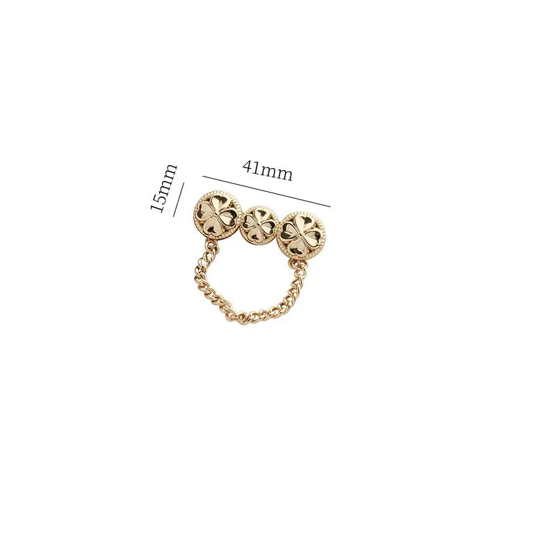 Golden Chain 3 Four-Leaf Clover Alloy Brooch Decorative Pin 2pcs