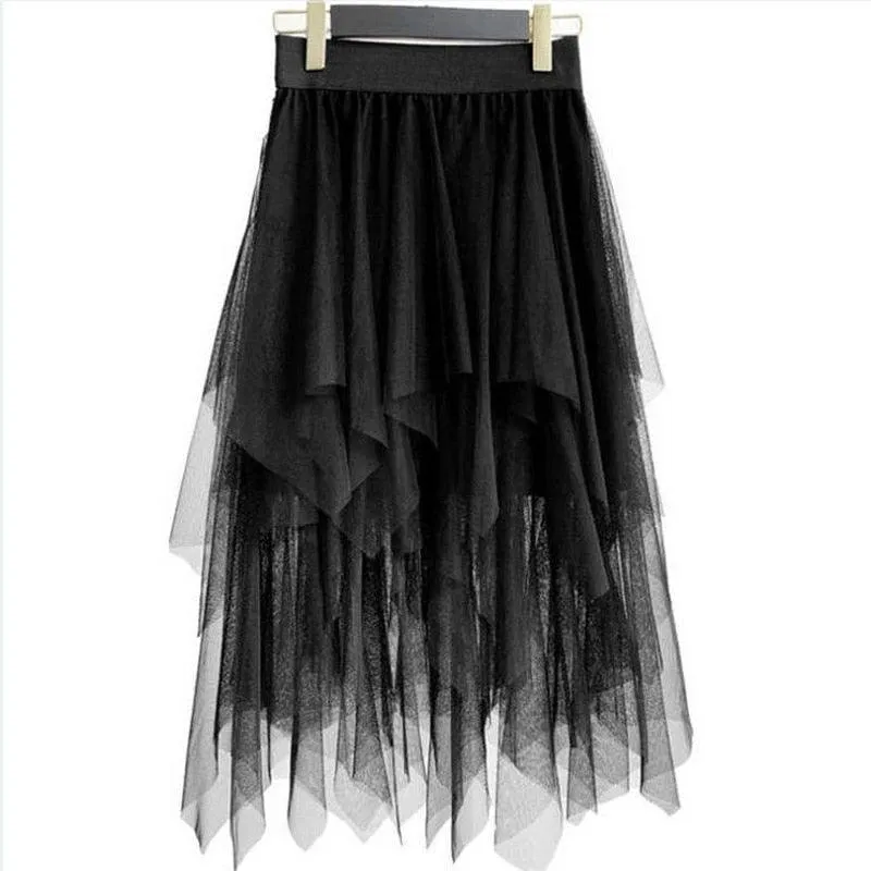 Gothic Black Mesh Long Skirt Dark Aesthetic