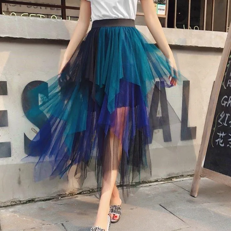 Gothic Black Mesh Long Skirt Dark Aesthetic