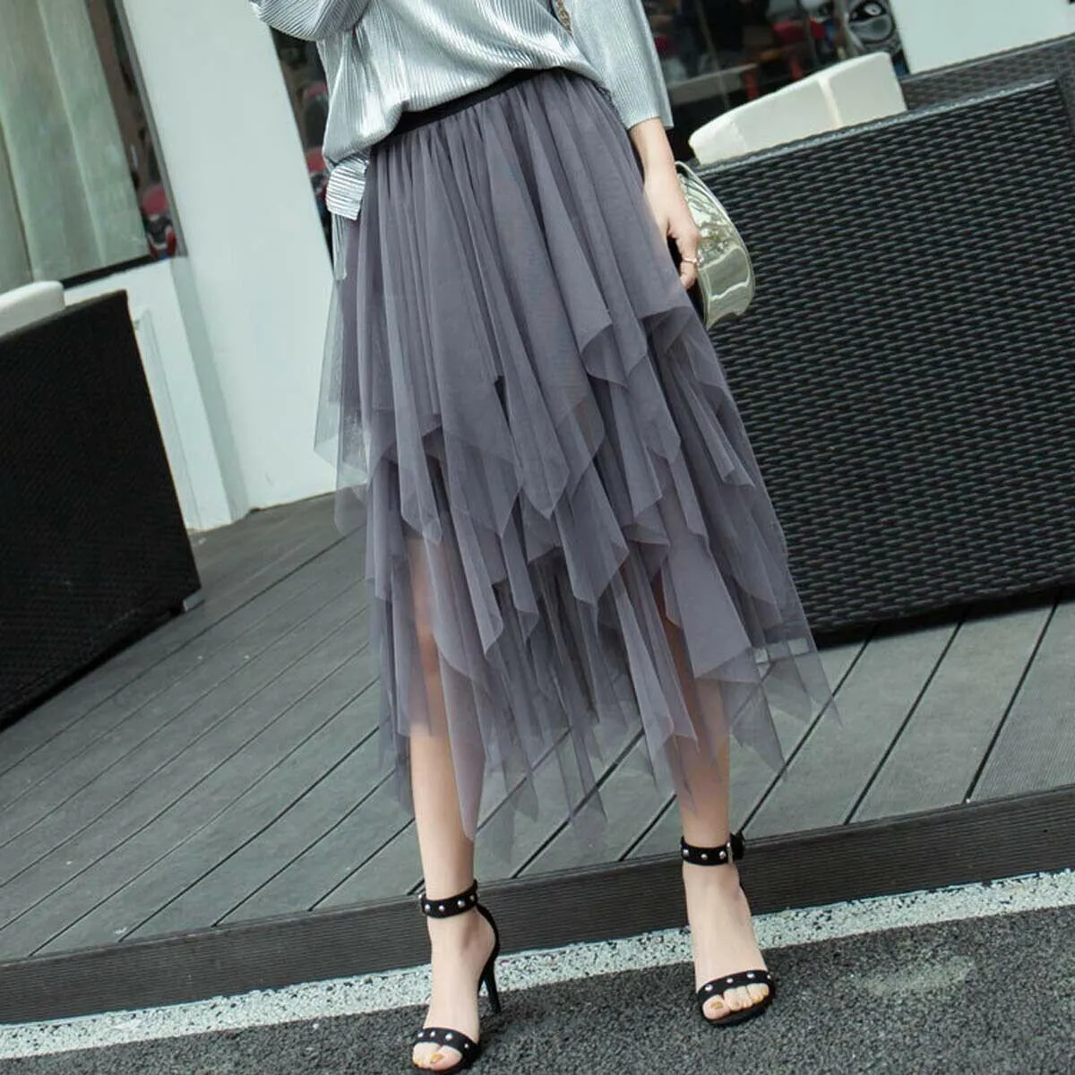 Gothic Black Mesh Long Skirt Dark Aesthetic