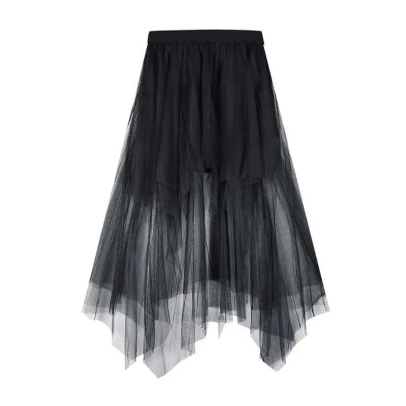 Gothic Black Mesh Long Skirt Dark Aesthetic