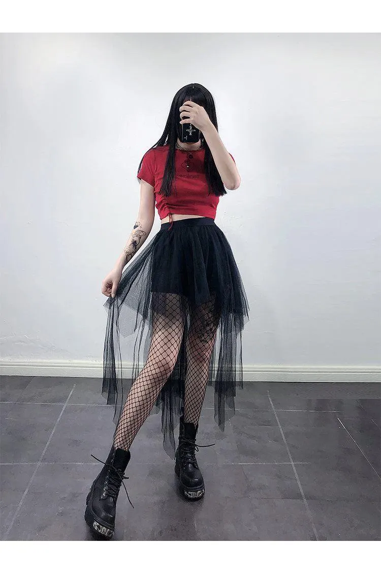 Gothic Black Mesh Long Skirt Dark Aesthetic