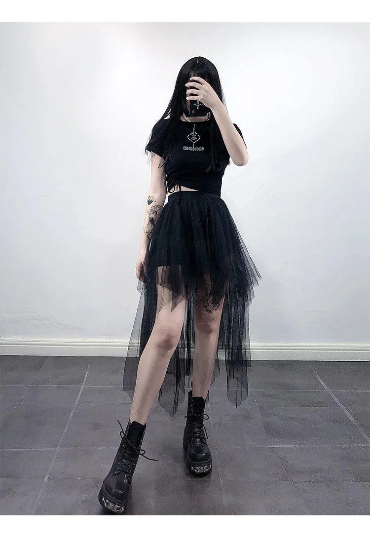 Gothic Black Mesh Long Skirt Dark Aesthetic