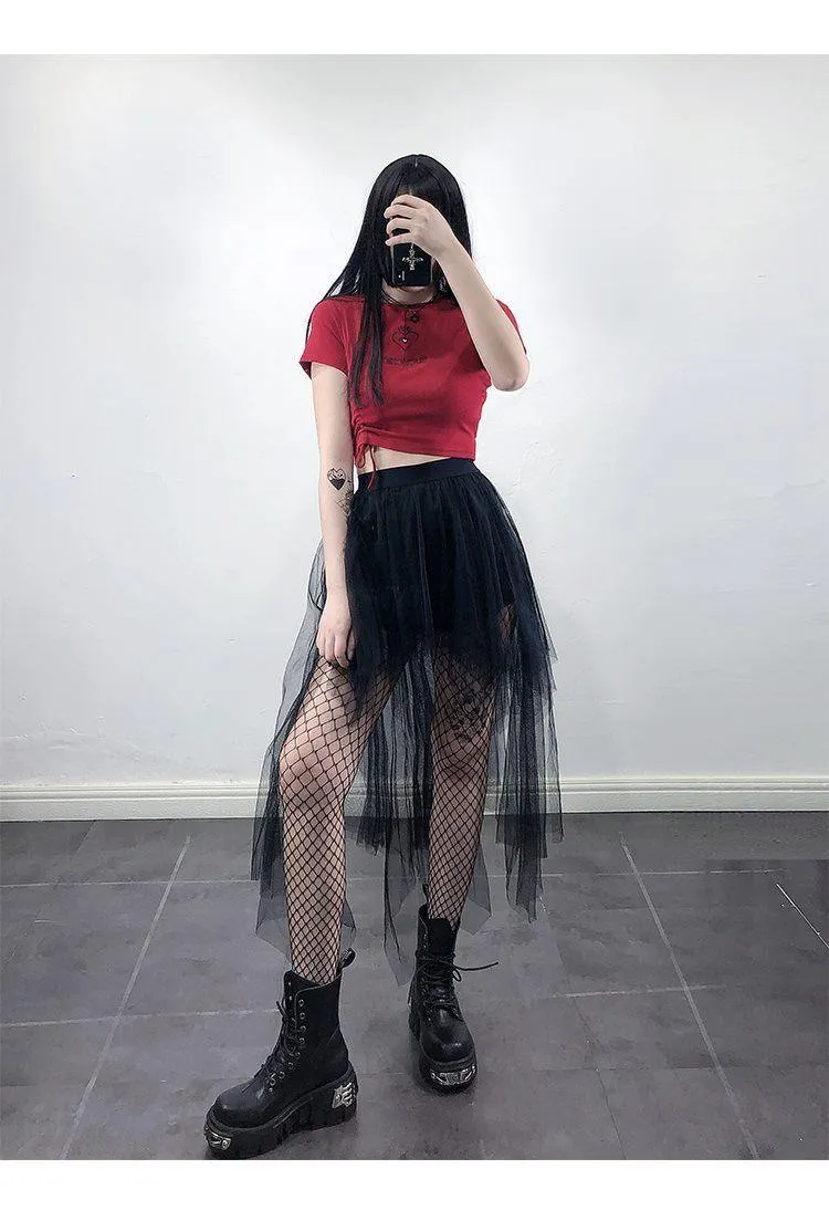 Gothic Black Mesh Long Skirt Dark Aesthetic