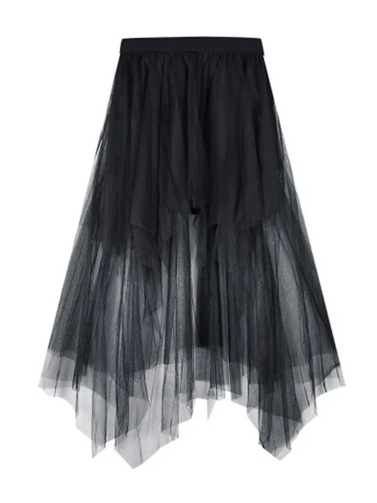 Gothic Black Mesh Long Skirt Dark Aesthetic