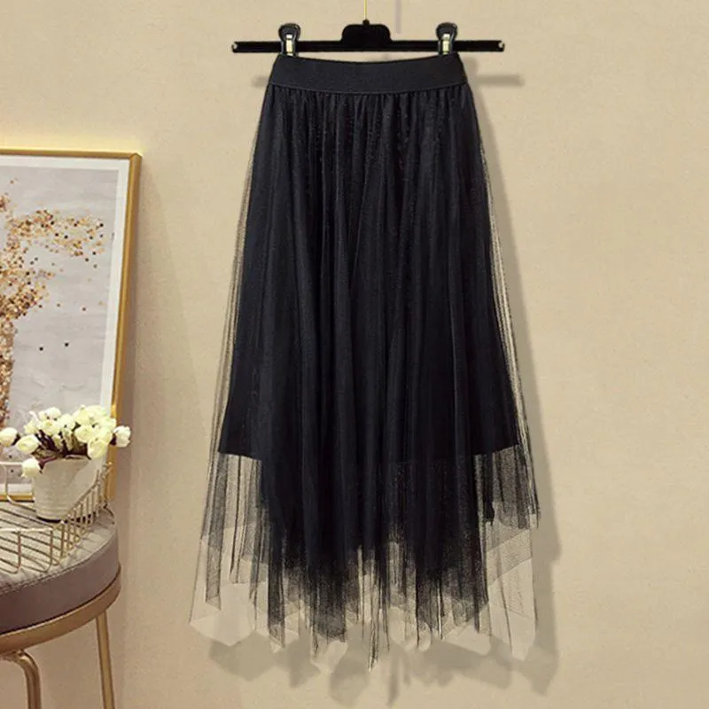 Gothic Black Mesh Long Skirt Dark Aesthetic