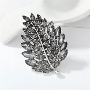 Gray Crystal & Cubic Zirconia Silver-Plated Leaf Brooch