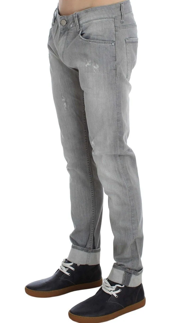 Gray Wash Denim Cotton Stretch Slim Fit Jeans