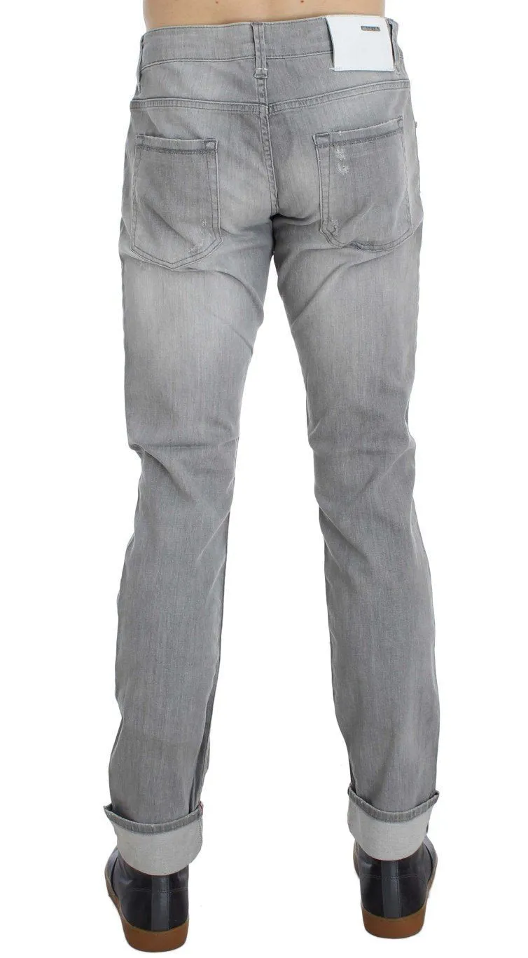 Gray Wash Denim Cotton Stretch Slim Fit Jeans
