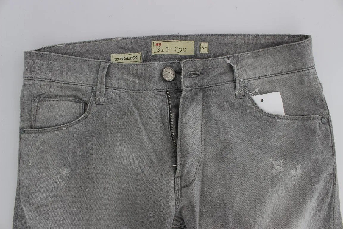 Gray Wash Denim Cotton Stretch Slim Fit Jeans