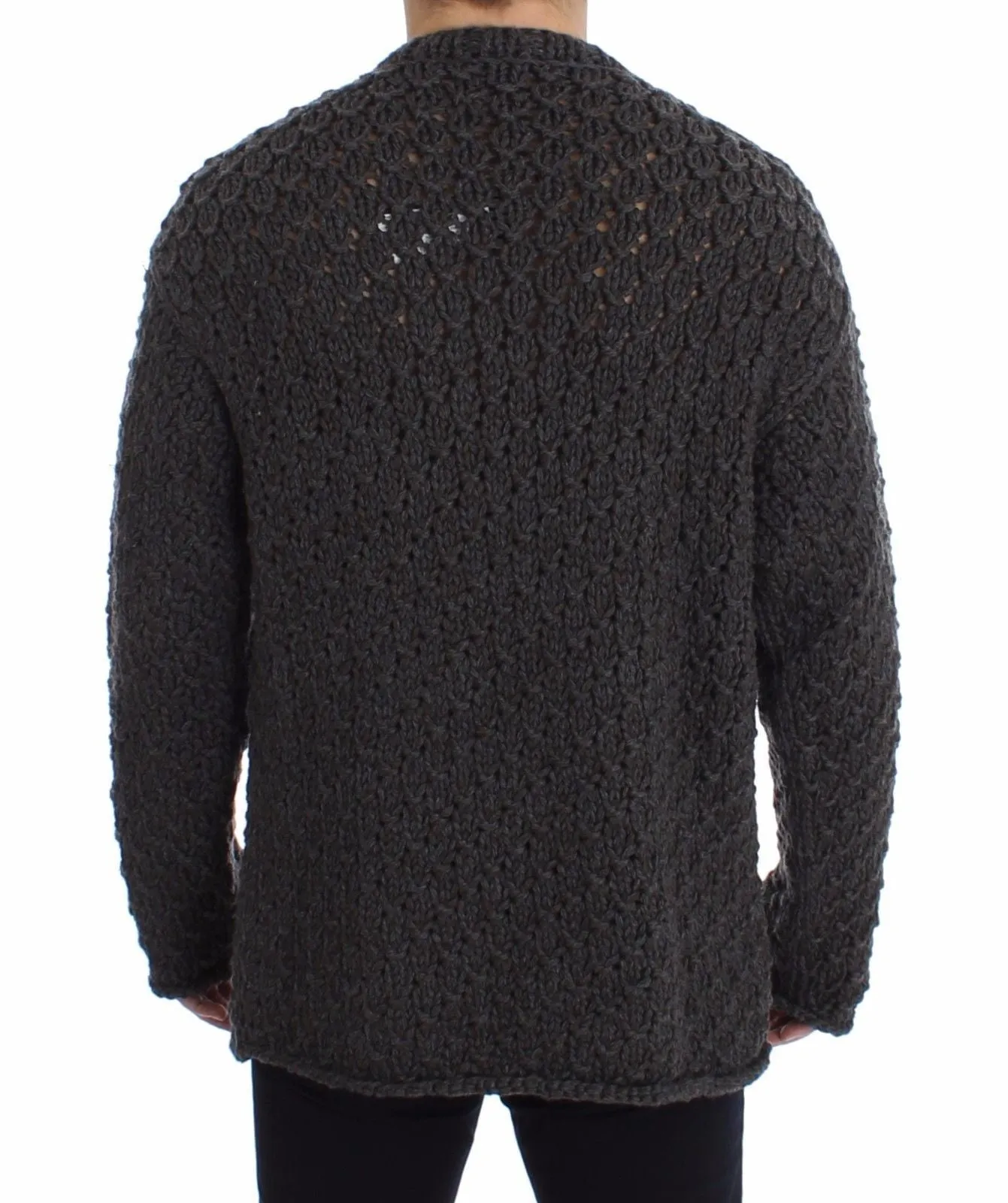 Gray Wool Knitted Crewneck Sweater Top