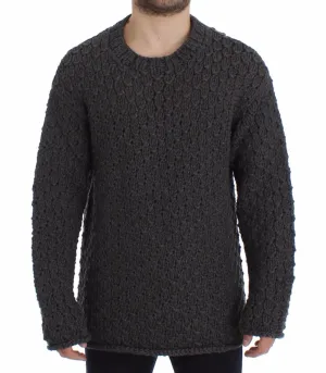 Gray Wool Knitted Crewneck Sweater Top