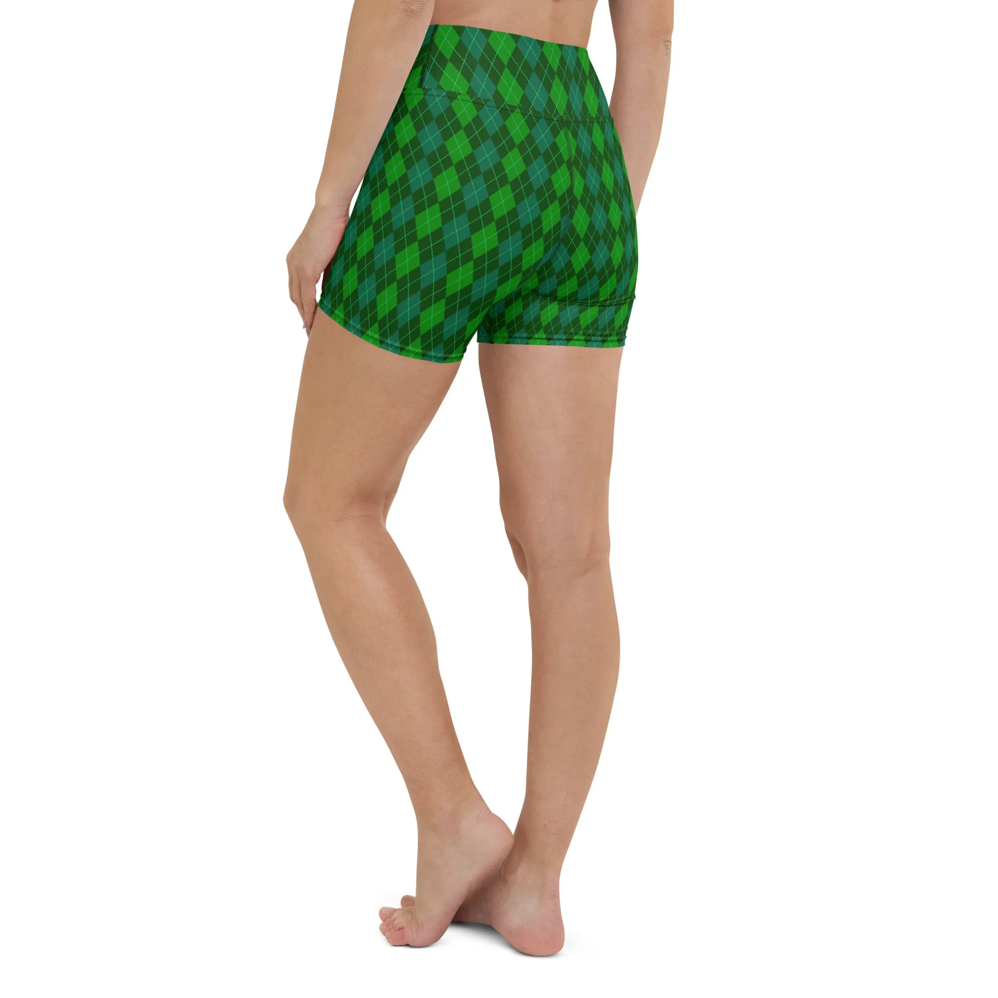 Green Argyle Yoga Shorts