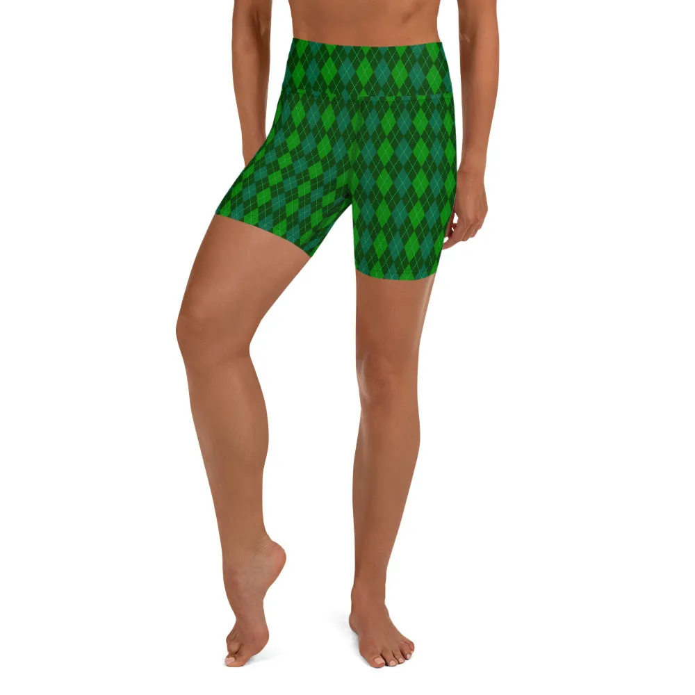 Green Argyle Yoga Shorts