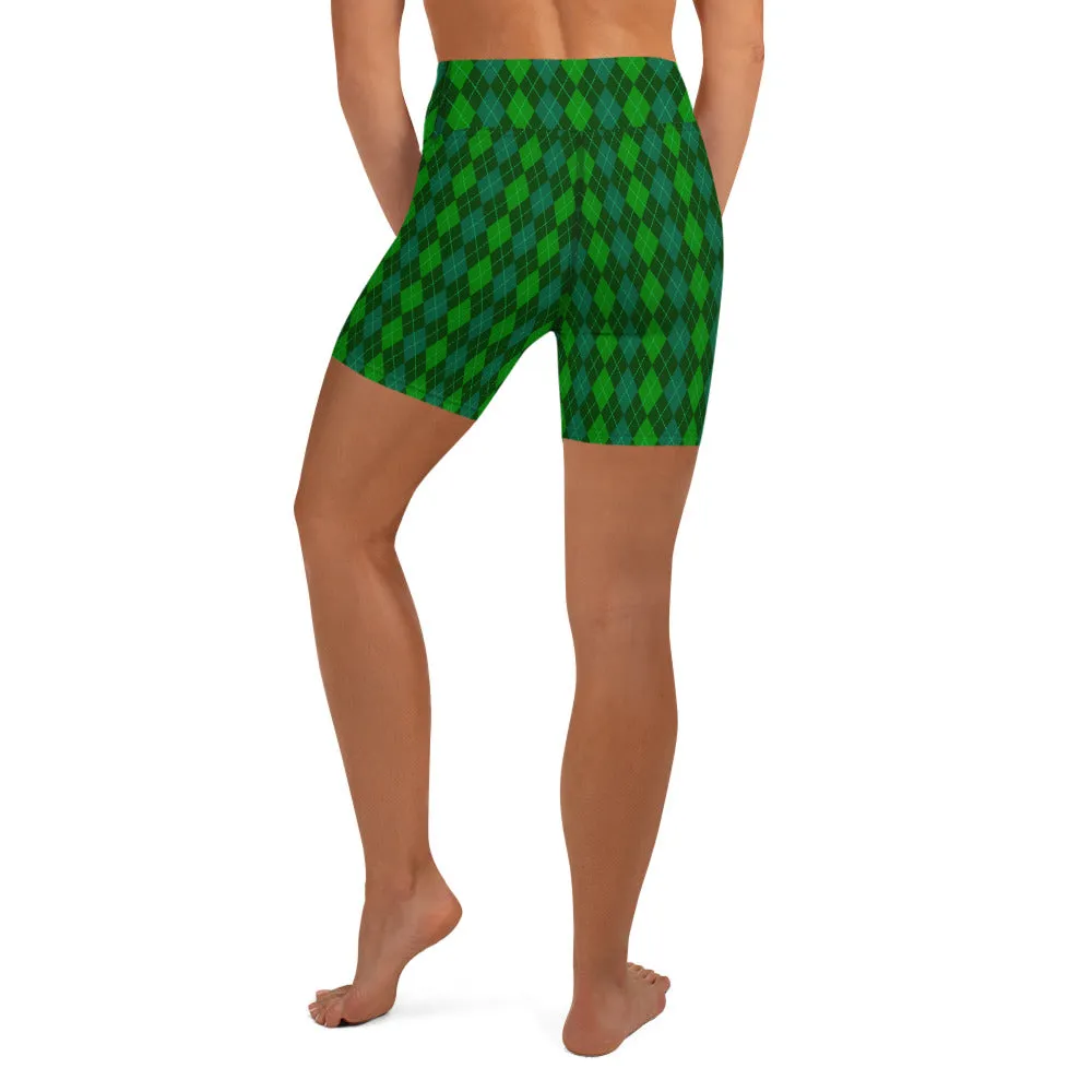 Green Argyle Yoga Shorts