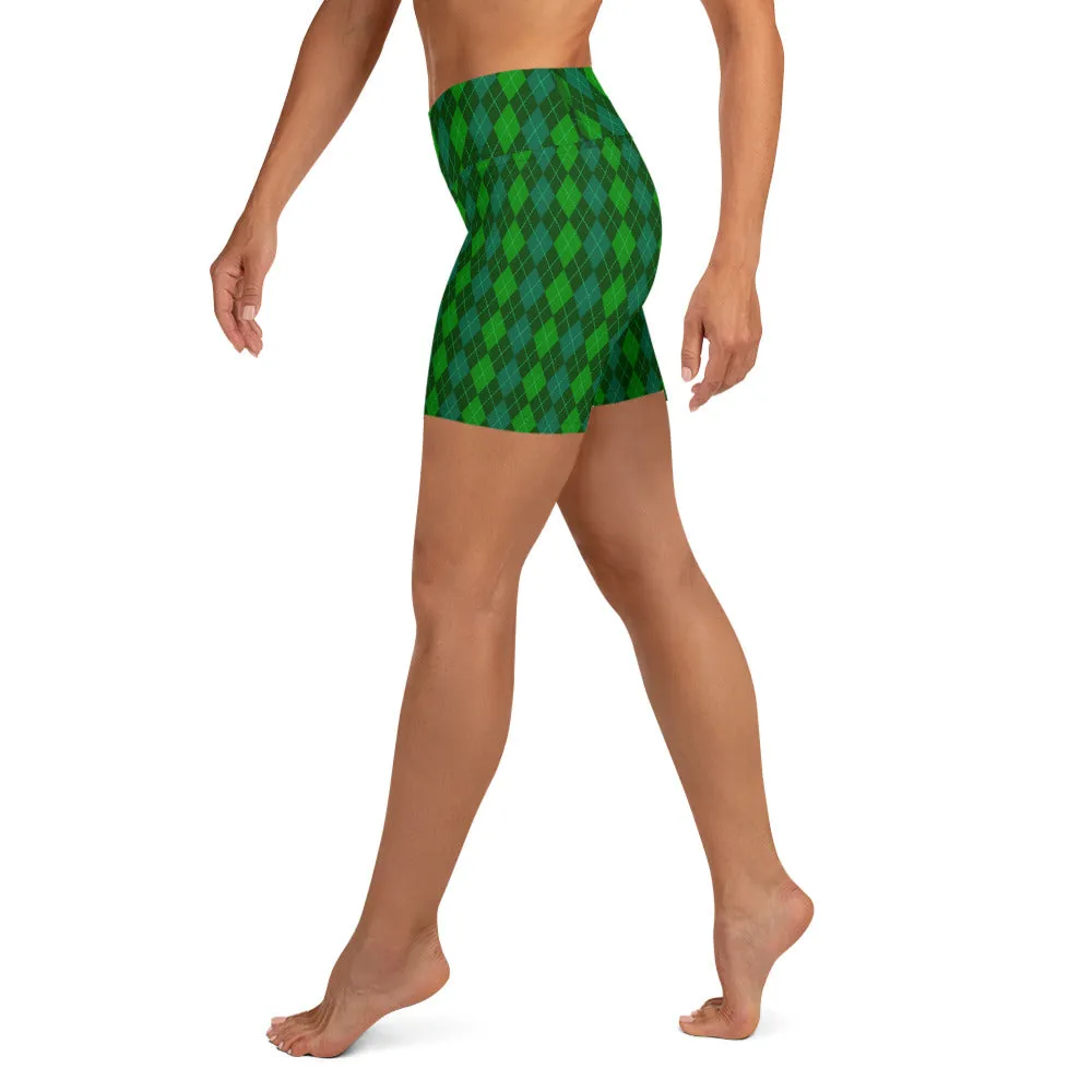 Green Argyle Yoga Shorts