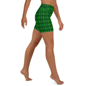 Green Argyle Yoga Shorts