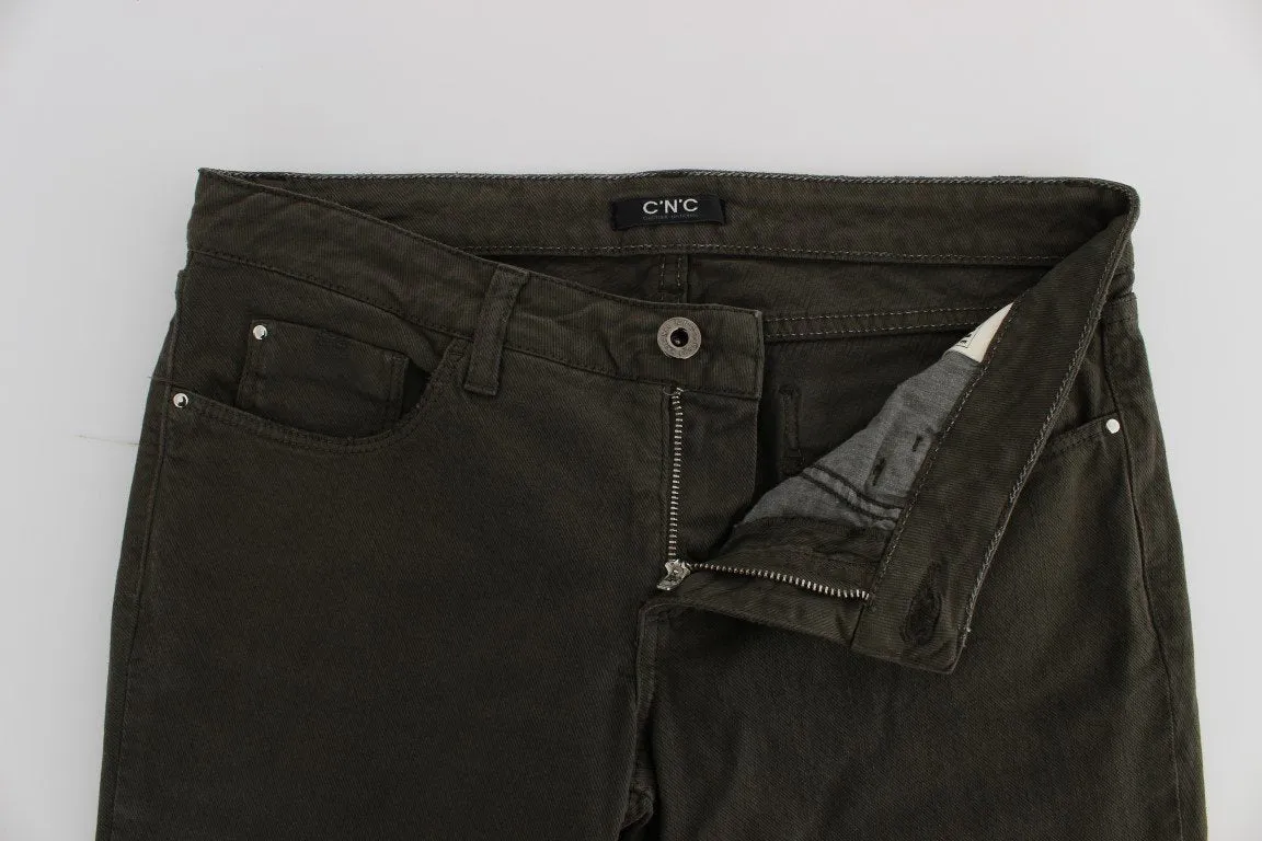 Green Cotton Blend Slim Fit Jeans