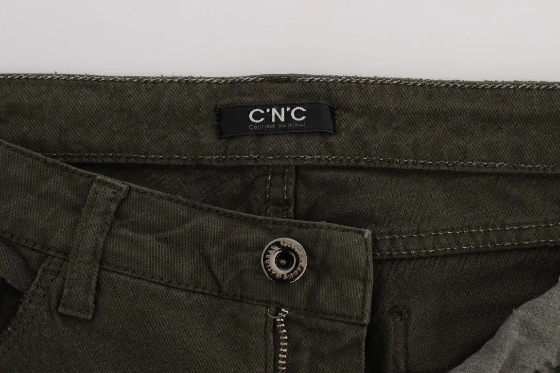 Green Cotton Blend Slim Fit Jeans