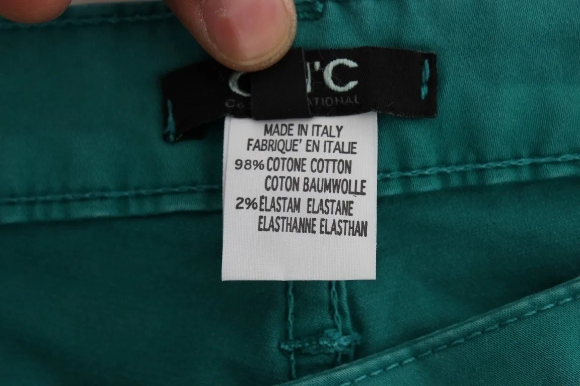 Green Cotton Blend Slim Fit Jeans