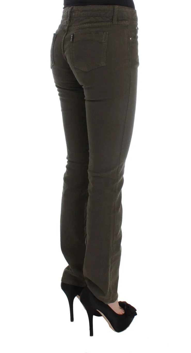 Green Cotton Blend Slim Fit Jeans