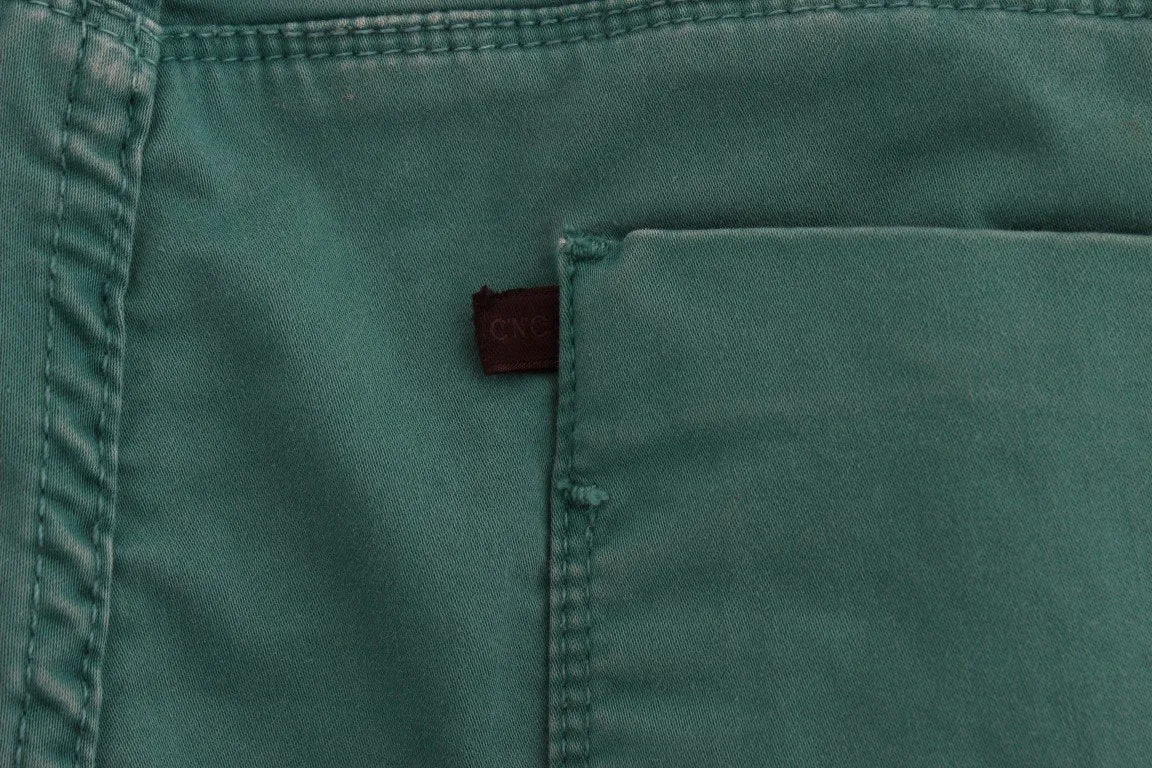 Green Cotton Blend Slim Fit Jeans