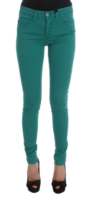 Green Cotton Blend Slim Fit Jeans