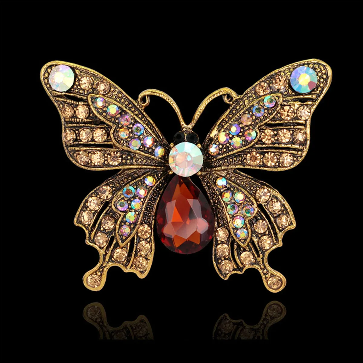 Green Crystal & Cubic Zirconia 18K Gold-Plated Butterfly Brooch