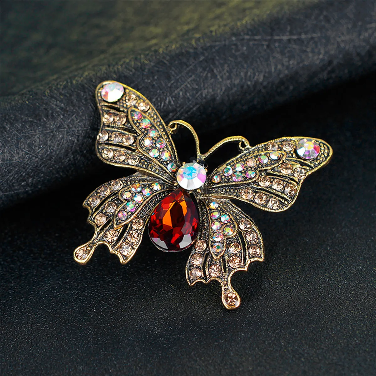 Green Crystal & Cubic Zirconia 18K Gold-Plated Butterfly Brooch