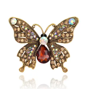 Green Crystal & Cubic Zirconia 18K Gold-Plated Butterfly Brooch