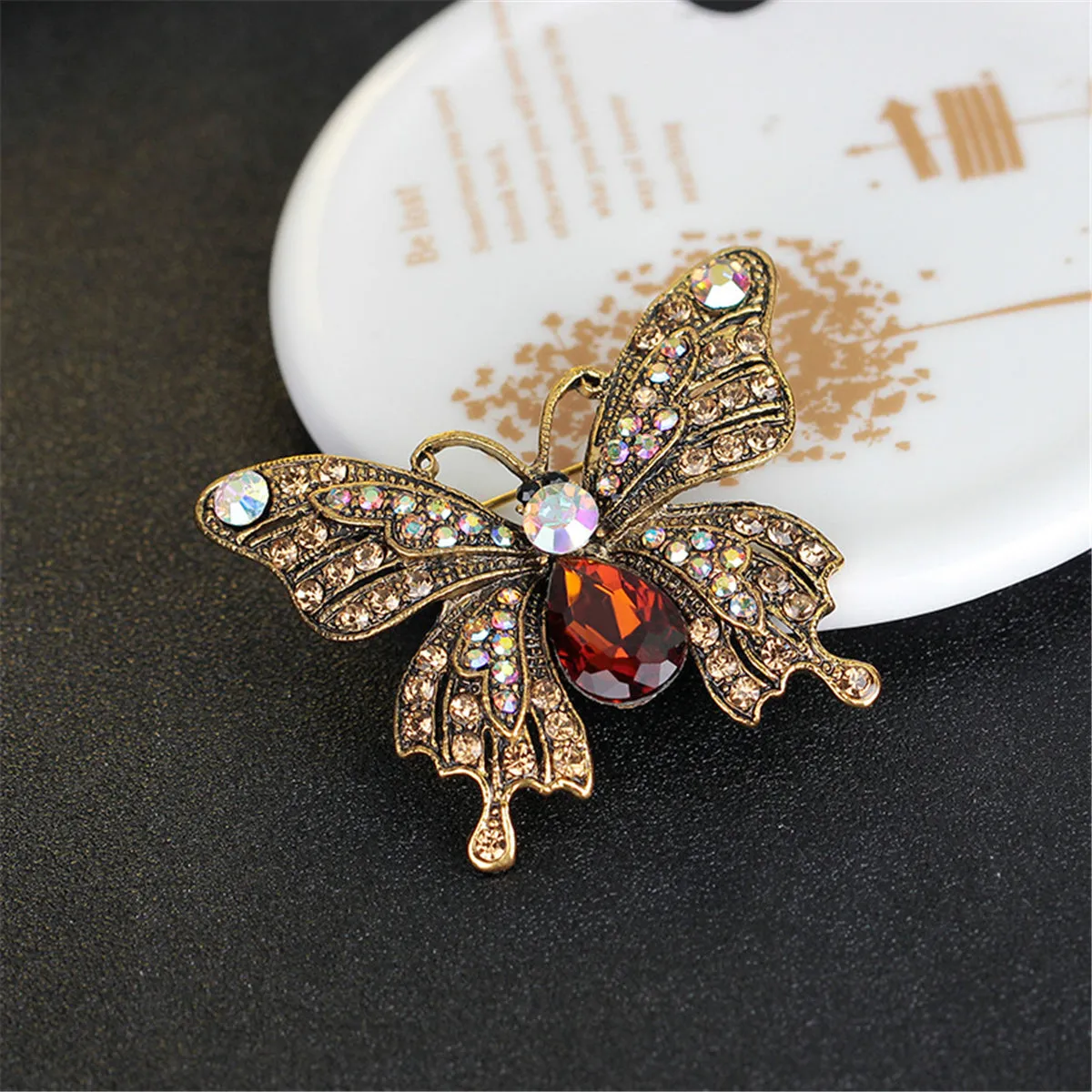 Green Crystal & Cubic Zirconia 18K Gold-Plated Butterfly Brooch