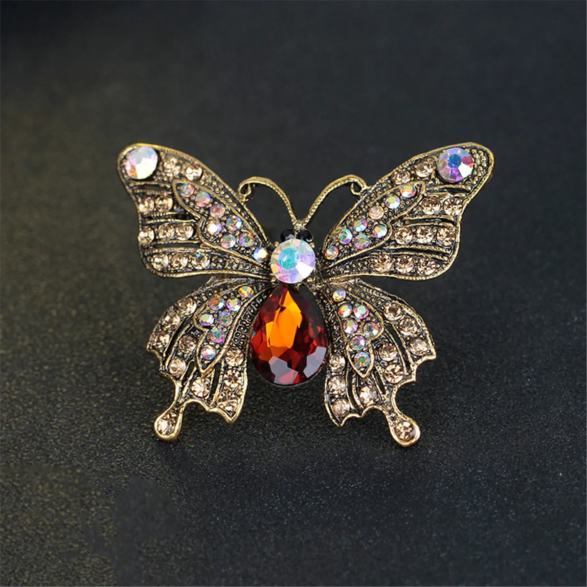 Green Crystal & Cubic Zirconia 18K Gold-Plated Butterfly Brooch