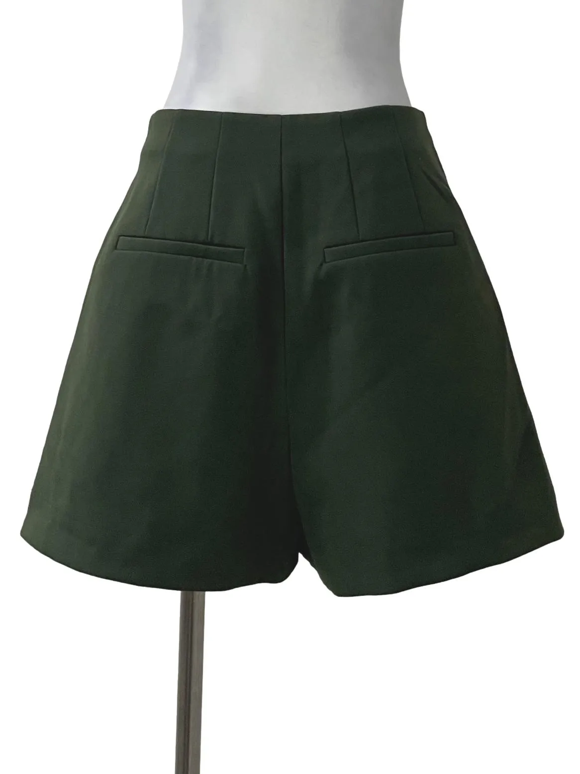 Green High Waisted Pleated Shorts
