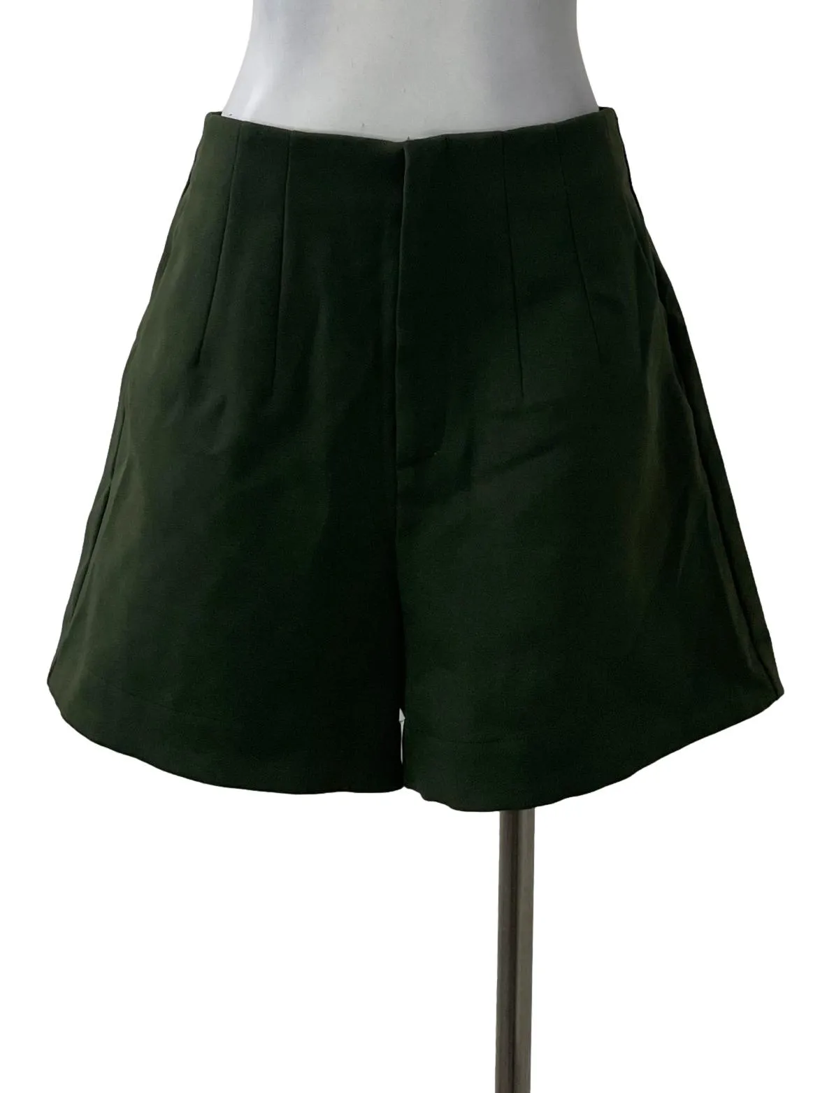 Green High Waisted Pleated Shorts