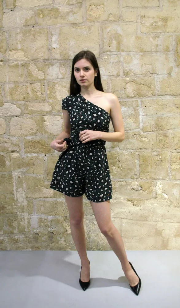 GREEN LEOPARD ASYMMETRIC ROMPER