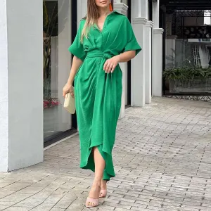 Green Maxi Shirt Dress with Robe Detailing