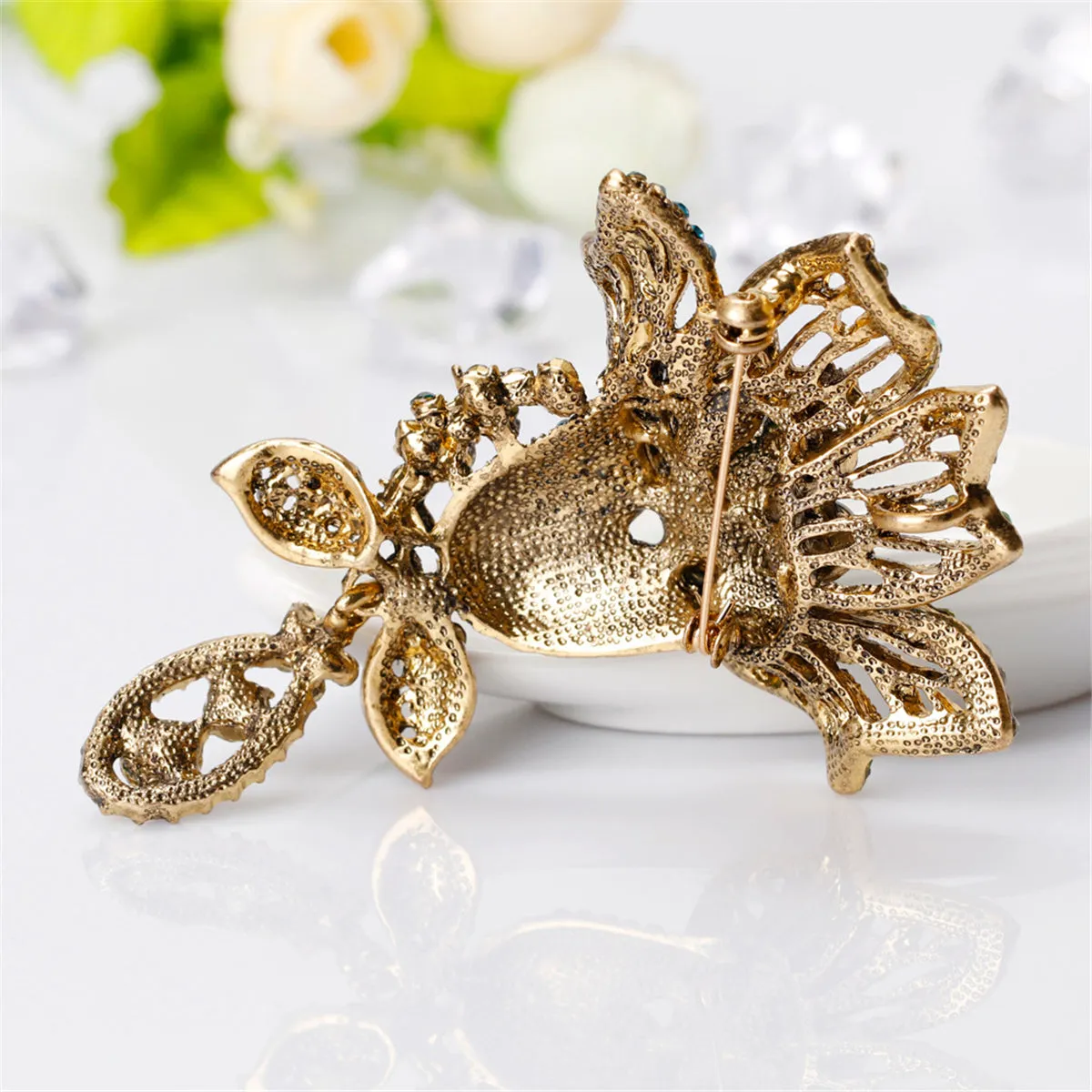 Green Multicolor Crystal & Cubic Zirconia 18K Gold-Plated Bouquet Brooch