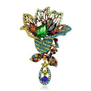 Green Multicolor Crystal & Cubic Zirconia 18K Gold-Plated Bouquet Brooch