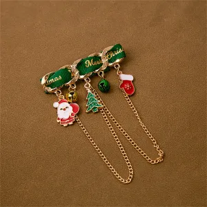 Green Polyster & Enamel 18K Gold-Plated Santa Tree Gloves Tassel Brooch
