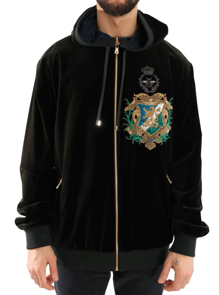 Green Velvet Zipper Hooded Sweater