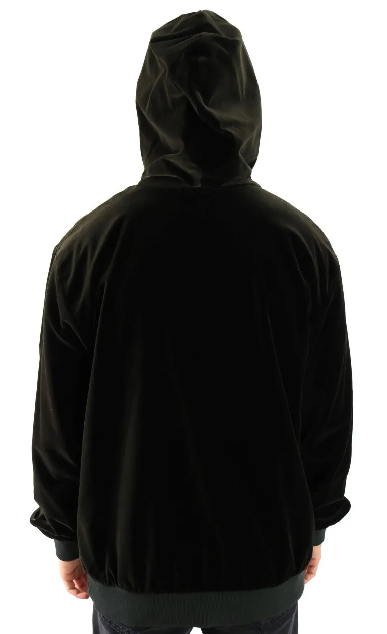 Green Velvet Zipper Hooded Sweater