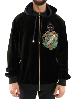 Green Velvet Zipper Hooded Sweater